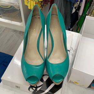 Teal peep toe 5” wedges Nine West!